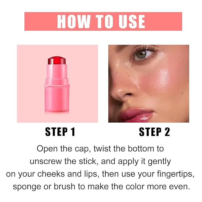 Milk Jelly Blush Cooling Water Jelly Tint, Milk Jelly Tint Jelly Blush Stick, Milk Lip And Cheek Stick, Sheer Lip & Cheek Stain, Jelly Tint Makeup (Red, Free Size)