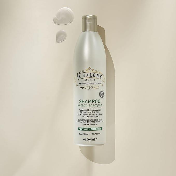 Il Salone Milano Professional Keratin Shampoo for Damaged Hair - Hair Repair Shampoo - Hair Treatment for Weakened Hair - Made with Almond Oil & Vitamin E - Salon-Quality Hair Care (16.9 oz / 500 ml)