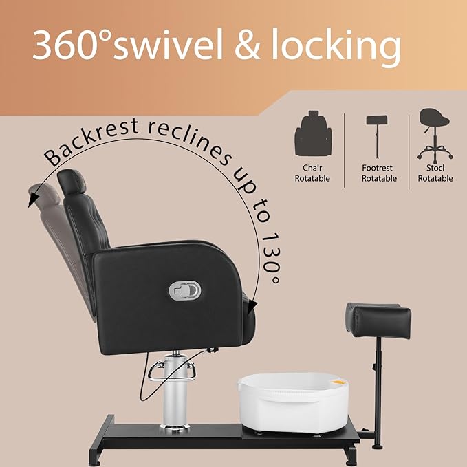 Pedicure Chair with Massage Foot Bath for Nail Tech and Foot Bath, Pedicure Chair 360 ° Rotation Height Adjustable Pedicure Unit Station (450KouNew)