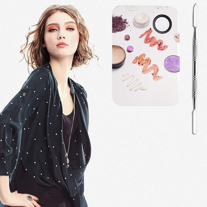 Professional Pro Stainless Steel Makeup Palette Cosmetic Palette with Spatula Tool Makeup Art Tool For Nail Art Eye Shadow Eyelash Makeup Professional Pigment Blending（6 x 4 Inch Sliver）