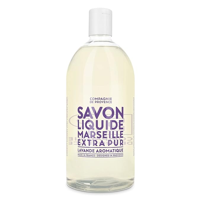 Compagnie de Provence Savon de Marseille Extra Pure Liquid Soap - Aromatic Lavender - 16.7 Fl Oz Glass Pump Bottle and 33.8 fl oz Plastic Bottle Refill