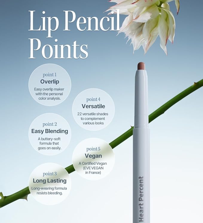 Heart Percent Dote On Mood Lip Liner Pencil, Long-Lasting Creamy Lip Crayon Smooth Lipliner Retractable Lipstick Overlip Line Color 0.8g, #01. Peach Beige