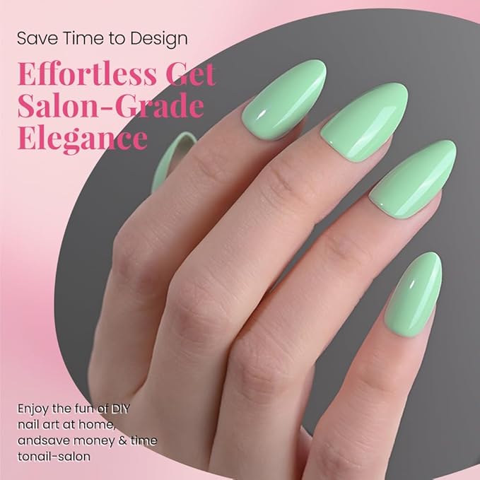 evpct Glossy Press on Nails Short Almond Short for Women, Green Fake Nail with Glue Salon Quality Reusable Stick on Nails In 15 Sizes 30Pcs Full Cover False Nail Soft Gel Set Kit for Gift, 16