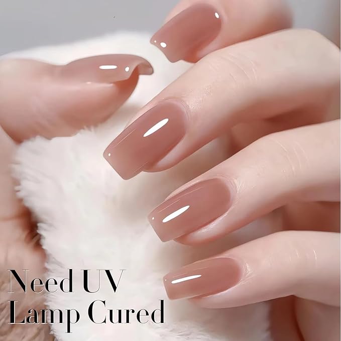 Double Rhythm Translucent Gel Polish Sheer Neutral Natural Light Milky Same Color Same Bottle 15ML Jelly Nail Polish Nail Art DIY at Home (Deep Nude-A1412)