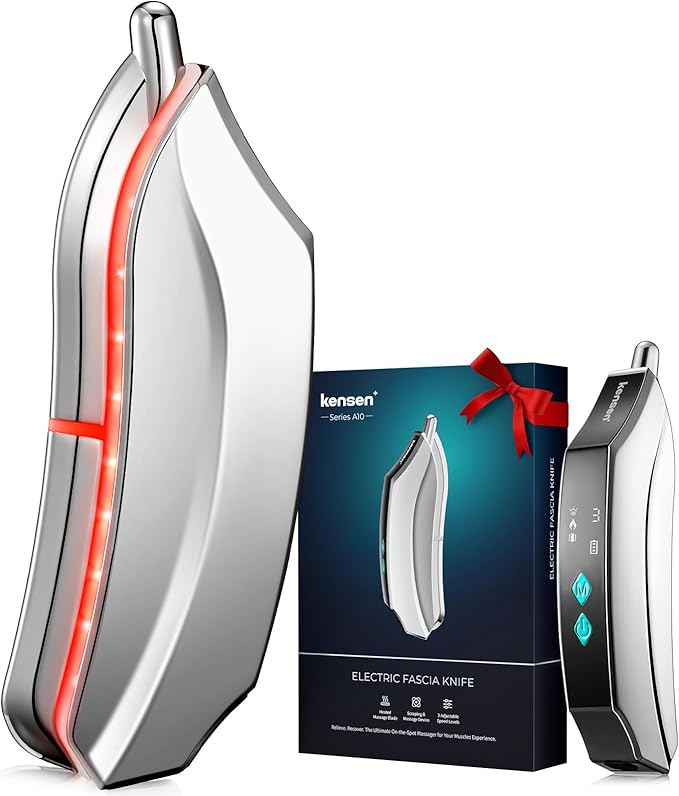 kensen Heated Muscle Scraper Tool - 2025 New Electric Fascial Knife for Deep Tissue Massage with Light-Care 4 Modes 3 Heating 3 Vibration for Athletes Workers Soothing Whole Body Gua Sha Tool Gift