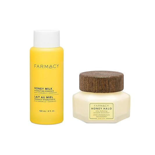 Farmacy Hydration & Barrier Duo - Hydrating Honey Milk Essence (120ml) + Honey Halo Ceramide Moisturizer (50ml) to Soothe, Moisturize & Strengthen Skin for a Healthy Glow