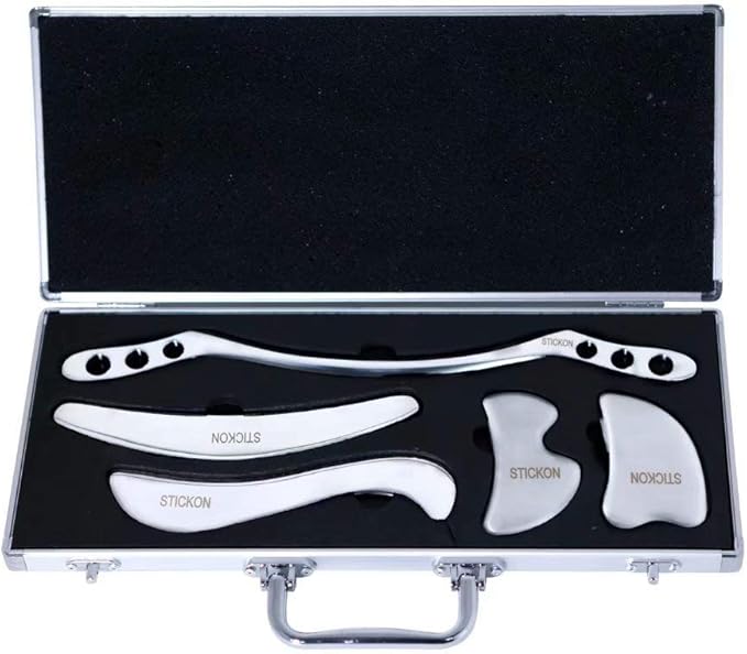 STICKON Stainless Steel Gua Sha Scraping Massage Tool Set IASTM Tools Great Soft Tissue Mobilization Tool (Q Shape)