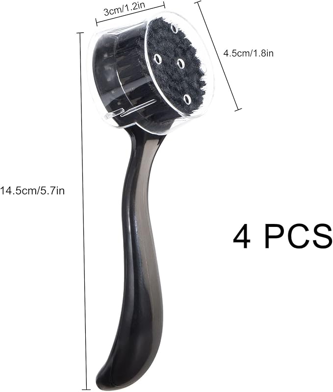 4 Pcs Handheld Face Scrubber, Facial Cleansing Brush Charcoal Black Bristles Face Exfoliator Soft Brush with Lid for Gentle Deep Cleansing and Exfoliating, Large Black+Small Purple