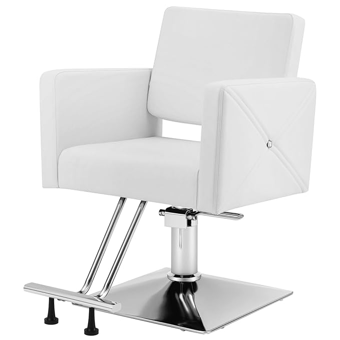 Artist hand White Salon Chair for Hair Stylist, Hydraulic Hair Salon Styling Chair with Back Cover, 360 Degree Swivel Barber Chair, Beauty Salon Equipment for Woman Man, Max Load 330 Lbs