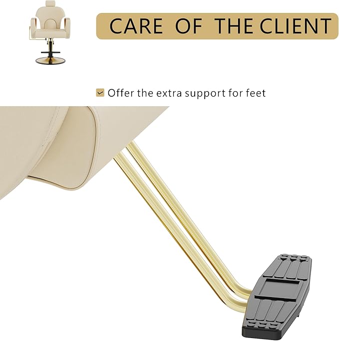 Barber Chair, Reclining Hair Salon Chair, 360 Degrees Swivel Styling Chair, Height Adjustable Hydraulic Shampoo Chairs, Spa Equipment (Off-White)