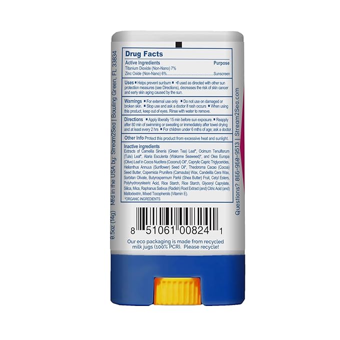 STREAM2SEA EcoStick SPF 35 Mineral Sunscreen Stick, Sweat Water Resistant Sunblock, USDA Approved Biodegradable Paraben Free Reef Safe Sunscreen Protection Against UVA UVB (EcoStick WildPink) 0.5 oz