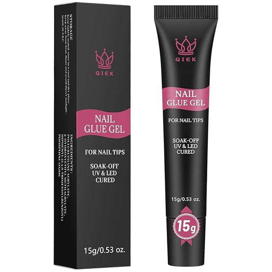 Nail Tips Gel Glue 15g - Lamp Curing Solid Nail Glue for False Acrylic Nails, Crystal Clear Long Lasting 28 Days No Yellowing Salon Quality DIY Home Beginner-friendly