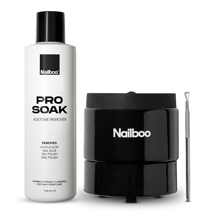 Nailboo Acetone Nail Polish Remover & Heated Soak Off Bowl Kit – Pure Acetone 16fl oz & Electric Nail Removal System for Dip Powder, Gel Polish, Acrylic & Press Ons