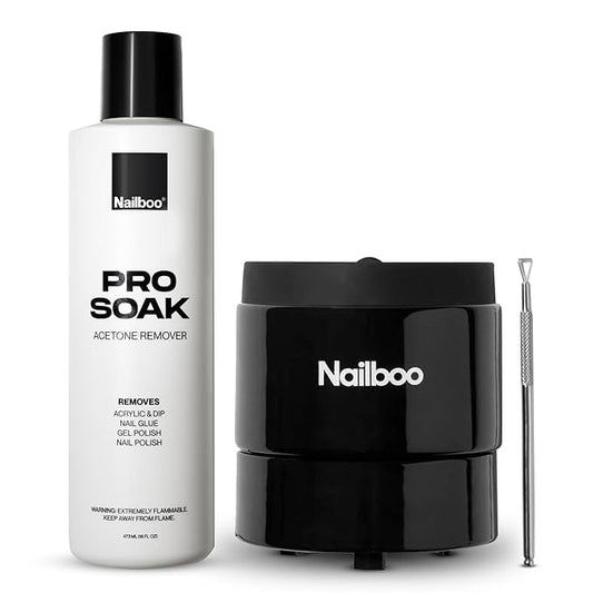 Nailboo Acetone Nail Polish Remover & Heated Soak Off Bowl Kit – Pure Acetone 16fl oz & Electric Nail Removal System for Dip Powder, Gel Polish, Acrylic & Press Ons