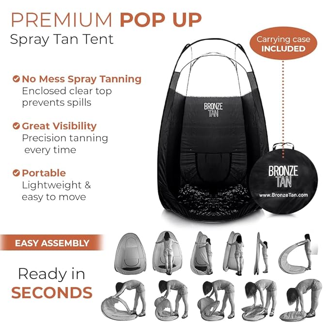 Bronze Tan Spray Tan Tent Pop Up for Spray Tan Professional - Waterproof Spray Tan Booth with FREE Portable Spray Tent Carrying Case - Self Tanning Booth - Black