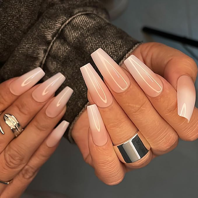 Yivaiks Nude Press on Nails Medium Length Coffin False Nails Press ons Fake Nails with Glue on Nails Full Cover Acrylic Nails for Women Artificial Nails Kit 24pcs