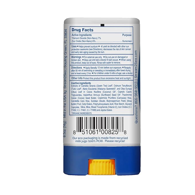 STREAM2SEA EcoStick SPF 35 Mineral Sunscreen Stick, Sweat Water Resistant Sunblock, USDA Approved Biodegradable Paraben Free Reef Safe Sunscreen Protection Against UVA UVB (EcoStick Tint) - 0.5 oz