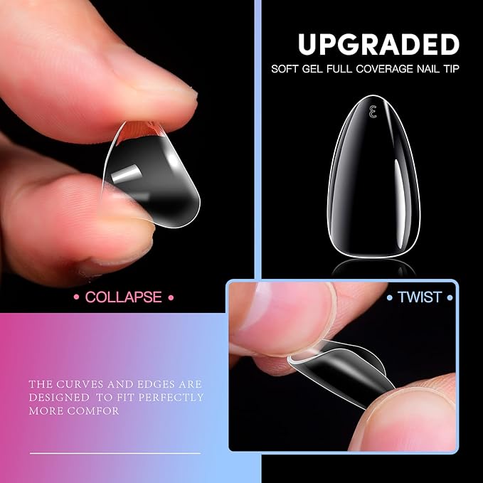 krofaue Almond Nails - 240Pcs Clear Fake Tips 12 Sizes Artificial Acrylic False Nails Full Cover Press on Nails Almond for Home DIY & Nail Tips Art