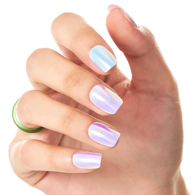 GLAMERMAID Press on Nails Extra Short Square, Purple Blue Chrome Spring Summer Handmade Gel Glue on Nails, Glossy Fake Nails Reusable Acrylic False Nails Manicure Kits for Women