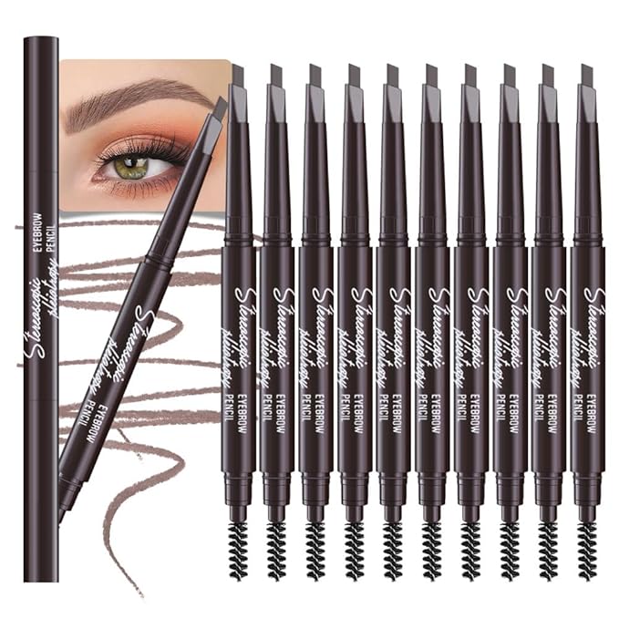 12 Pcs Ultimate Eyebrow Retractable Definer Pencils,Dual-Sided Natural Soft Textured Eyebrow Pencil, for Daily Look Eyebrow Makeup,Brow Brush,Fine Tip (12Pcs-Medium Brown-Retractable Triangle)