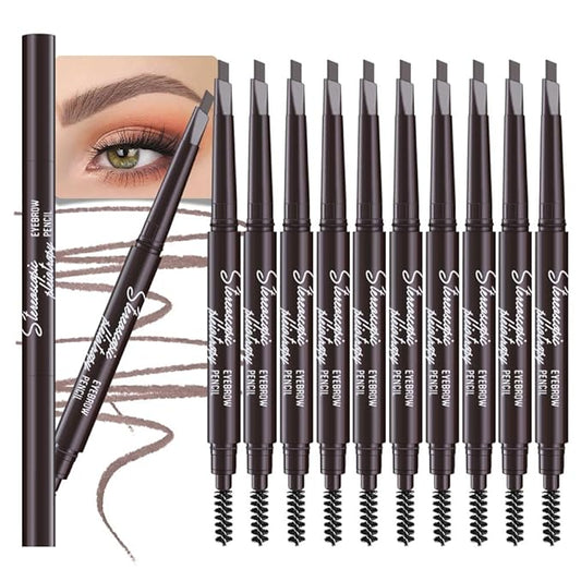 12 Pcs Ultimate Eyebrow Retractable Definer Pencils,Dual-Sided Natural Soft Textured Eyebrow Pencil, for Daily Look Eyebrow Makeup,Brow Brush,Fine Tip (12Pcs-Medium Brown-Retractable Triangle)