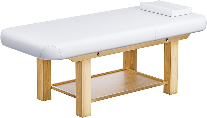 Massage Table 28IN Wide with Hight Adjustable Backrest for Treatment, White PU Leather Professional Spa Bed Load1500 LBS, Spa Table with Storage for Footmassage Facial CareSpa Tattoo