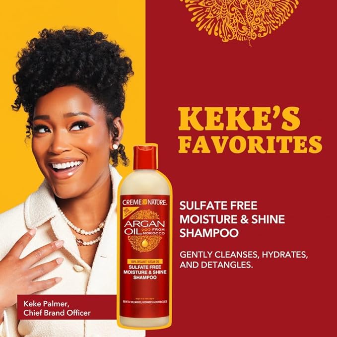 Creme of Nature Argan Oil Shampoo, Moisture & Shine Shampoo, Sulfate Free Hair Care Formula, Nourishes, Hydrates, Detangles, 12 fl. oz.