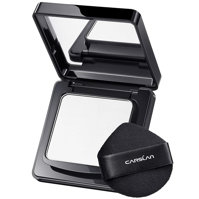 CARSLAN Waterproof Face Pressed Powder Compact, 24H Longlasting Oil Control Pressed Setting Powder Talc-Free Makeup, Shine Free, Poreless, Smooth, 01 Translucent for dry&com skin (0.28Oz)