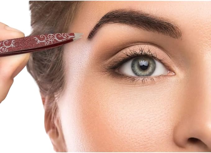 F.A.R.A.H Z-Tweeze Professional Stainless Steel Dual Ended Precision Tweezers - Aurora Collection (Red Scrolls)