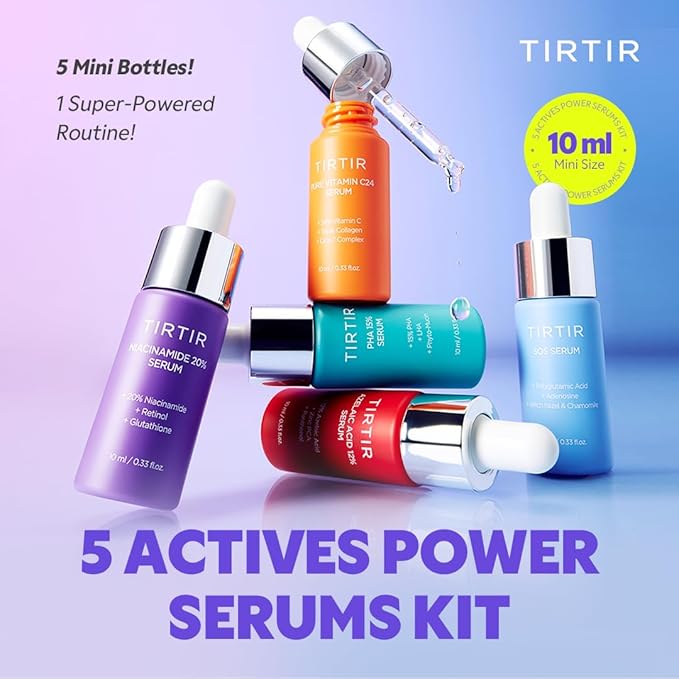 TIRTIR 5 Actives Power Serums Kit – Korean Skin Care Set with Vitamin C, Niacinamide, Azelaic & Hyaluronic Acid, Hydrating Serum, Radiance Boost, Nourishment, Travel Essentials, Skincare Gift