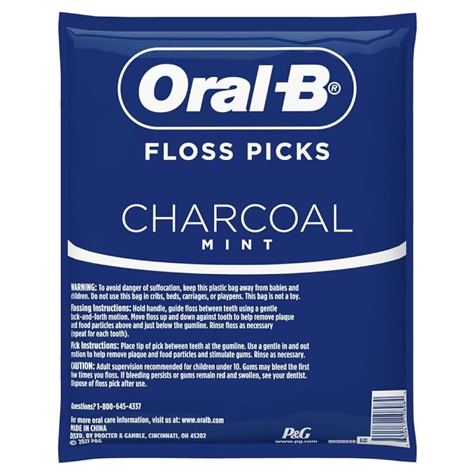 Oral-B Charcoal Infused Mint Dental Floss Picks, 75 Count, Pack Of 4