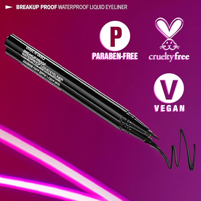 wet n wild Mega Last Breakup Proof Liquid Eyeliner - Ultra-Fine Brush, Waterproof, 16-Hour Long-Lasting Wear- Cruelty-Free & Vegan - Black