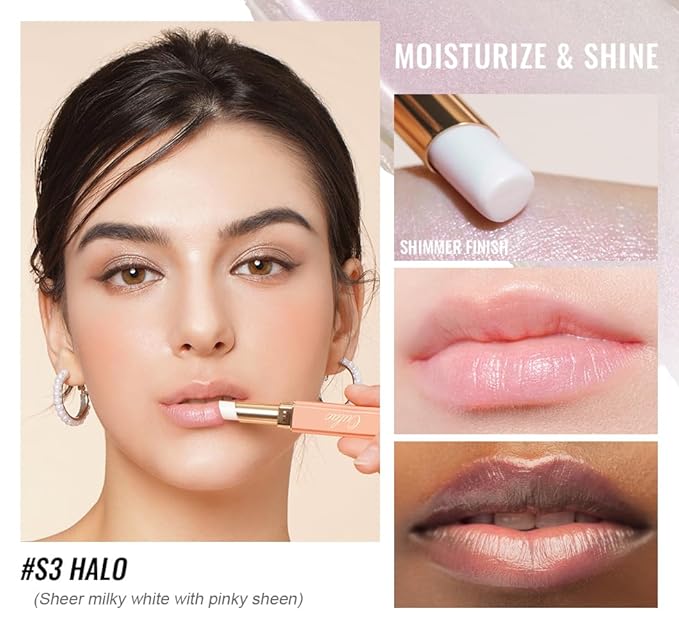 Oulac Moisturizing Shine Lipstick - Giltter Tinted Lip Balm Hydrating, Lip Plumper, Glossy Finish, Sheer Coverage with Pearlescent, Smooth for All Skin, Cracked and Chapped Lips, 2.2g/0.07oz (S03)