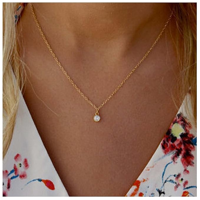 Tiny Rhinestone Pendant Necklace Gold Diamond Choker Necklace Solitaire Diamond Necklace Floating Crystal Necklace Chain Bridesmaid Gifts for Women and Girls