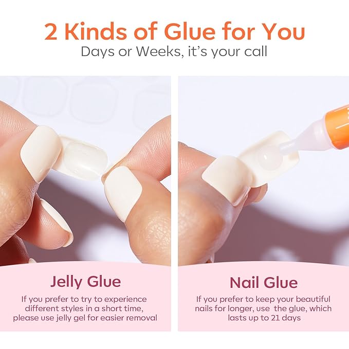 Modelones Press on Nails Short, Oval Fake Nails, Reusable Nail Kit with Nail Glue Adhesive Tabs Mini Nail File, Nails Press Ons 32Pcs 16Sizes, Women Girl Gift, Chrome Pink