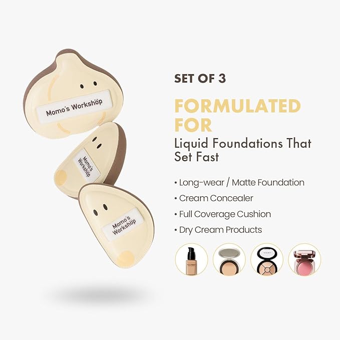 Momo’s Workshop Garlic Makeup Sponge Set (3pcs) - Garlic Shape PU Leather Puff Full Coverage,Makeup Puff for Blending Halloween Themed, Oil Control Ideal for Oily Skin & Storage Case