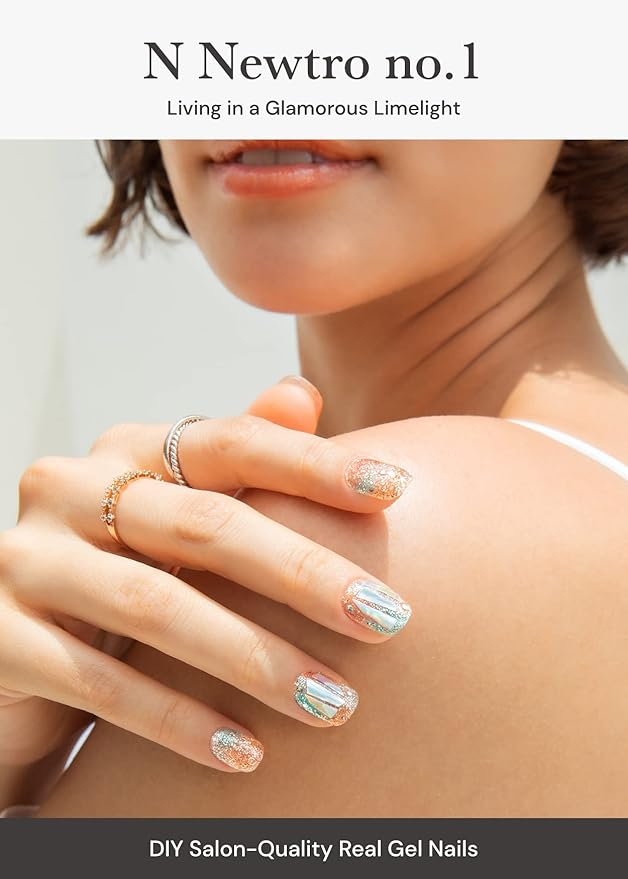 ohora Semi Cured Gel Nail Strips (N Newtro no.1) - White, Metallic, Works with Any UV/LED Lamps, Salon-Quality, Long Lasting, Easy to Apply & Remove - Includes 2 Prep Pads, Nail File & Wooden Stick