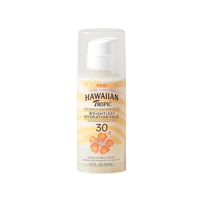 Hawaiian Tropic Weightless Hydration Lotion Sunscreen for Face SPF 30, 1.7oz | Travel Size Sunscreen Lotion, Beach Essentials, Sun Protection, Travel Sunblock Face, Summer Essentials, 1.7 fl oz
