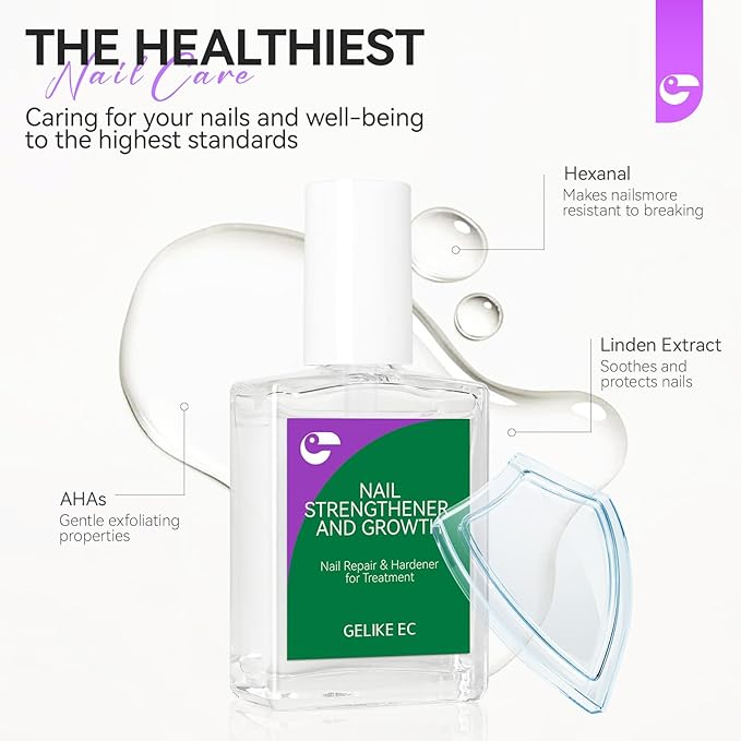 Nail Strengthener Protein for Damaged Nails: Clear 15ml Gelike EC Natural Nail Hardener Extra Strong and Growth - Long Lasting Repair for Damaged Nails - Growth Oil for Daily Work Home Salon Gift