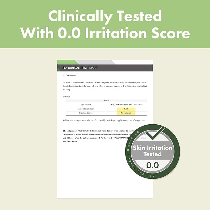 TOSOWOONG Heartleaf Face Toner with 970,200ppm Heartleaf Water, Centella, Hyaluronic Acid, Witch Hazel, Trouble Care, Acne-Prone, Calming, Hydrating, Purifying, Korean Skin Care, 250ml, 8.45 fl.oz.