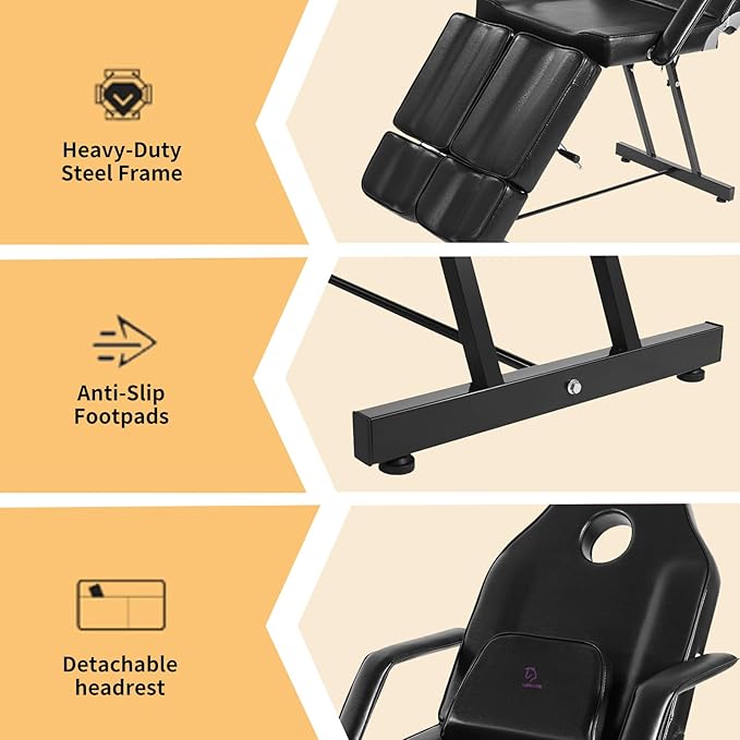 Facial Chair, Adjustable Tattoo Chair Salon Bed with Hydraulic Stool Massage Bed for Professional Massage Facial Lash Beauty Treatment Spa (Black15)