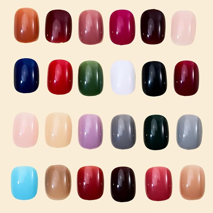 576Pcs short Press on Nails Solid Color Fake Nails Full Cover Squoval False Nails 24 Color Glossy Acrylic Glue on Nails Reusable Square Artificial Stick on Nail for Women Manicure