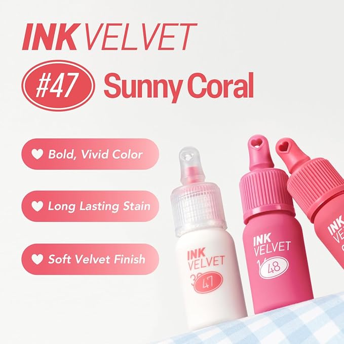 Peripera Ink The Velvet Lip Tint - High Pigment Color, Longwear, Weightless, Not Animal Tested, Gluten-Free, Paraben-Free (047 Sunny Coral)