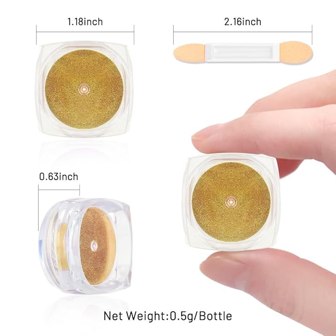 evpct 2Pcs Gold Silver Metallic Mirror Effect Chrome Nail Powder Kit for Nails Polish Rainbow Holographic Iridescent Chameleon Neon Nail Pigment Mirror Chrome Nails Powder for Gel Nails Glitter