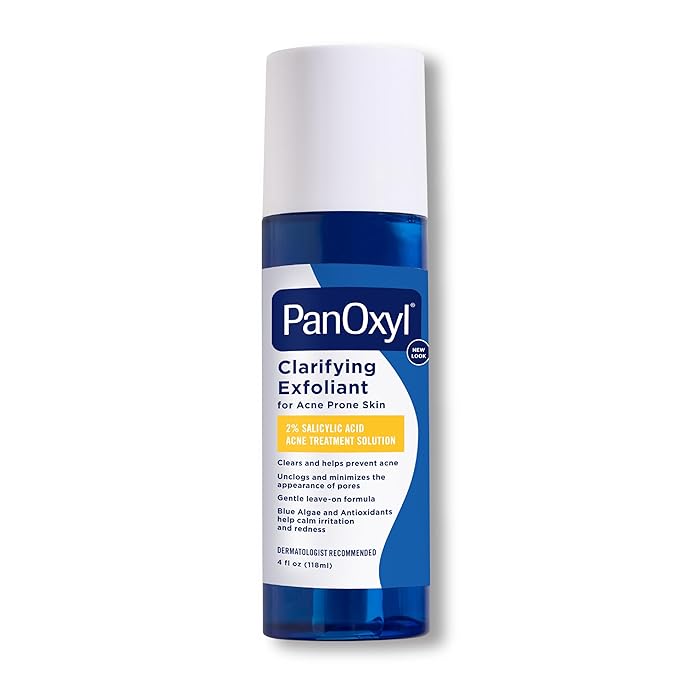 PanOxyl Clarifying Exfoliant with 2% Salicylic Acid, BHA Liquid Exfoliant for Face, Unclogs, Minimizes Appearance of Pores, Blue Algae and Antioxidants Help Calm Redness, For Acne Prone Skin, 4 fl oz