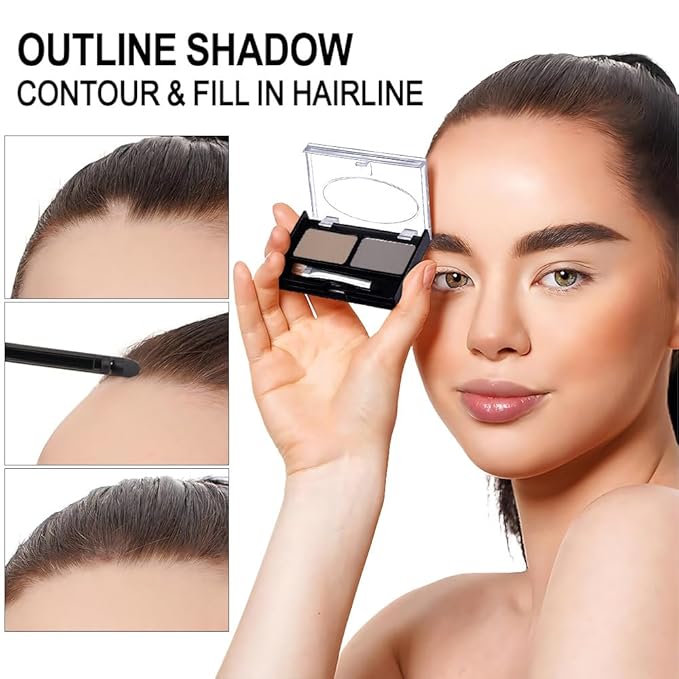 Eye Brow Powder for Women, Medium Brown Eyebrow Powder Kit with Double-ended Eyebrow Brush, Long-Lasting Waterproof Two Colors, Purse-Friendly Compact, Cruelty Free (Light Brown+Grey)
