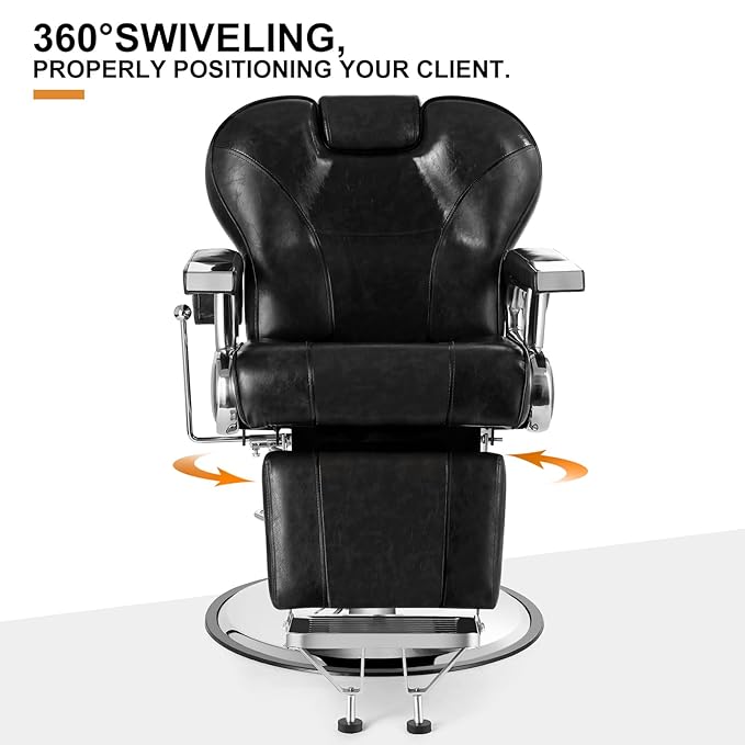 Artist hand Barber Chair Heavy Duty Reclining Salon Chairs with Headrest and Footrest, 360 Degree Swivel Tattoo Chair, Spa Beauty Equipment for Hair Stylists, Barbershop, Max Load 440 Lbs, Black