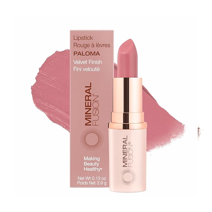 Mineral Fusion Long-Lasting Lipstick, Vivid & Smudge-Free Lip Color with Avocado Oil, Cocoa Seed Butter, Free of FD&C Dyes, Paraben and Gluten, Paloma