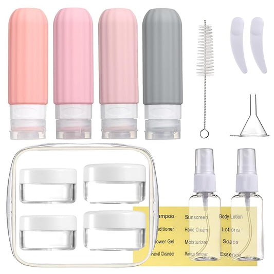 16 Pack Travel Bottles for Toiletries, Leakproof Travel Containers for Toiletries, TSA Approved Silicone Travel Accessories Squeezable Refillable 3oz for Shampoo Conditioner Lotion