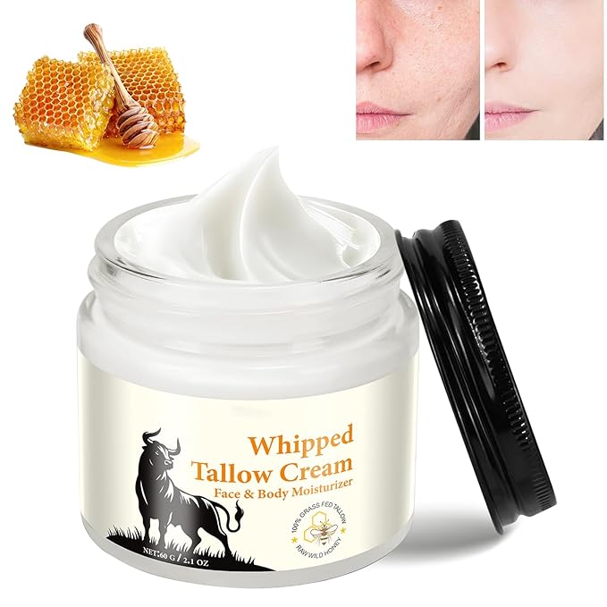 Tallow for Skin, Moisturizer Cream, Nourishing and Hydrating Skin, Organic Tallow & Honey Balm for Skin,Natural Grass-Fed Tallow Cream with Raw Honey for All Skin Care (1 PCS,60g)